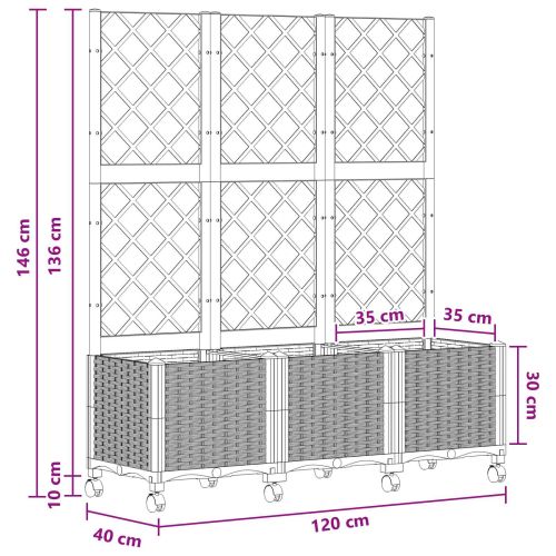 Градински сандък с решетка и колела Черно 120 x 40 x 146 см ПП