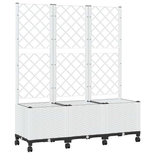 Градински сандък с решетка и колела Бяло 120 x 40 x 146 см ПП