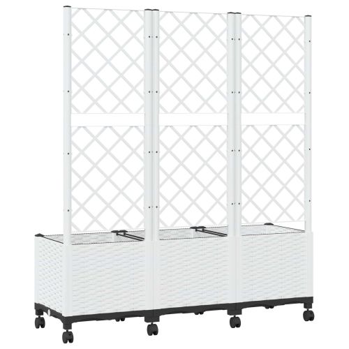 Градински сандък с решетка и колела Бяло 120 x 40 x 146 см ПП