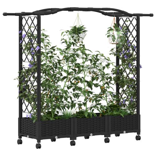 Повдигнато легло с решетка и покривка Черно 169 x 40 x 129 см