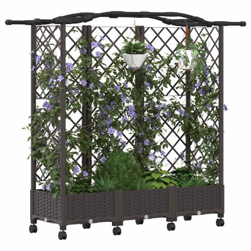 Повдигнато легло с решетка и покривка Кафяво 163 x 40 x 129 см