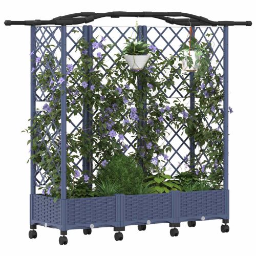 Повдигнато легло с решетка и покривка Сиво 163 x 40 x 129 см ПП