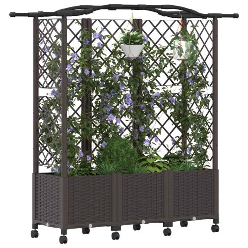 Повдигнато легло с решетка и покривка Кафяво 163 x 40 x 144 см