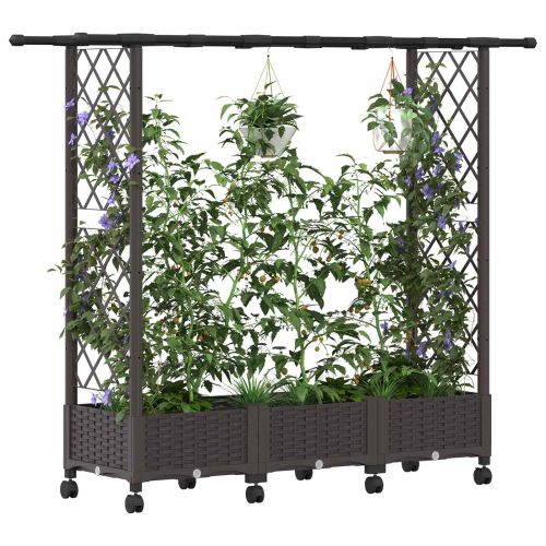 Повдигнато легло с решетка и покривка Кафяво 164 x 40 x 127 см