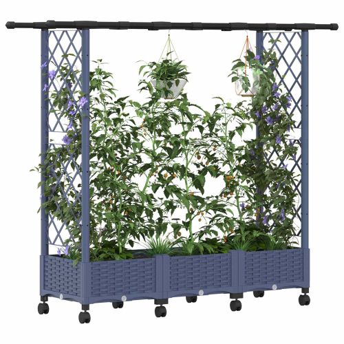 Повдигнато легло с решетка и покривка Сиво 164 x 40 x 127 см ПП