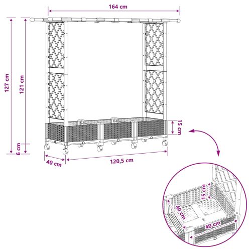 Повдигнато легло с решетка и покривка Сиво 164 x 40 x 127 см ПП