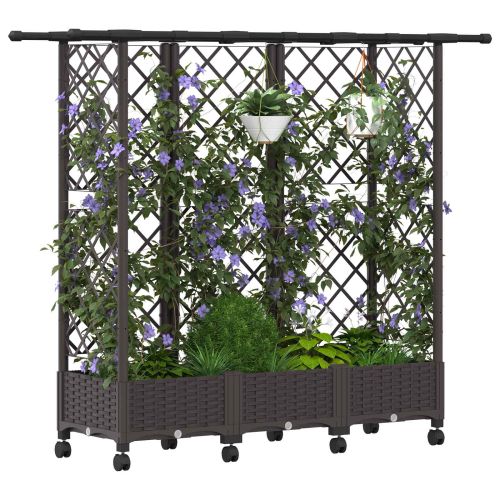 Повдигнато легло с решетка и покривка Кафяво 164 x 40 x 127 см