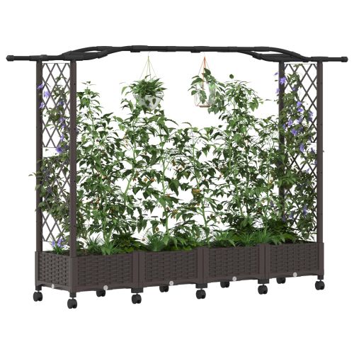 Повдигнато легло с решетка и покривка Кафяво 207 x 40 x 129 см