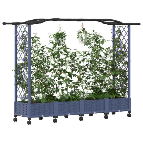 Повдигнато легло с решетка и покривка Сиво 207 x 40 x 129 см ПП