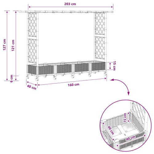 Повдигнато легло с решетка и покривка Черно 203 x 40 x 127 см