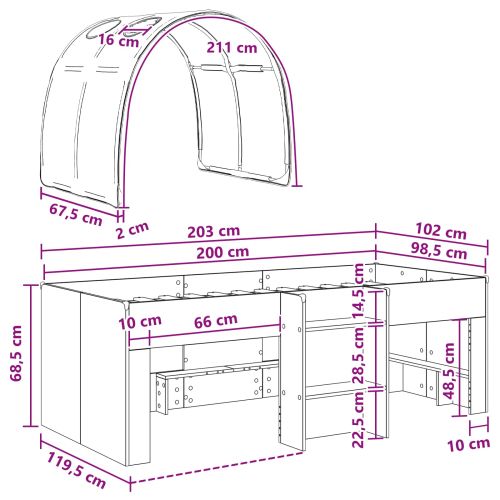 Легло с тунел 3 бр. Бяло и светлосиньо Инженерна дървесина