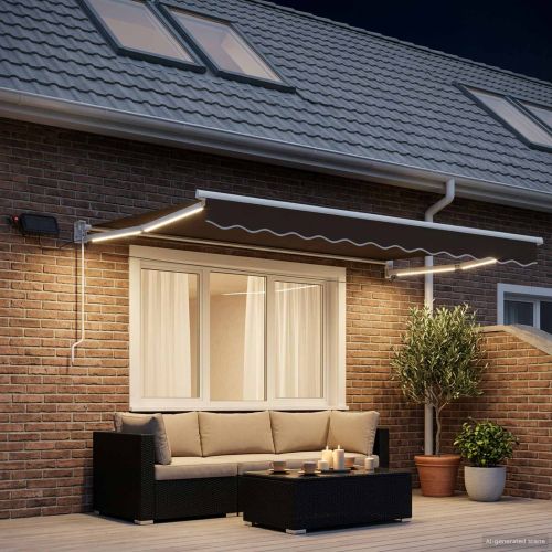 Ръчен изтеглящ сенник с LED светлини Таупе