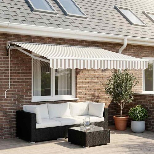 Електрически разтегателен навес Светлосив и бял 3,5 x 2,5 m
