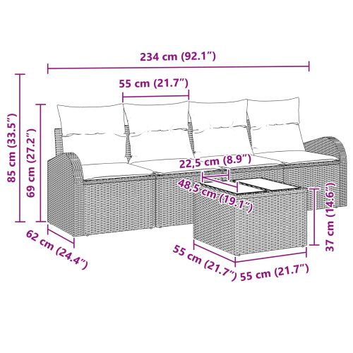 Градински Софа Комплект 5 pcs Черен и Туркоаз полиратан