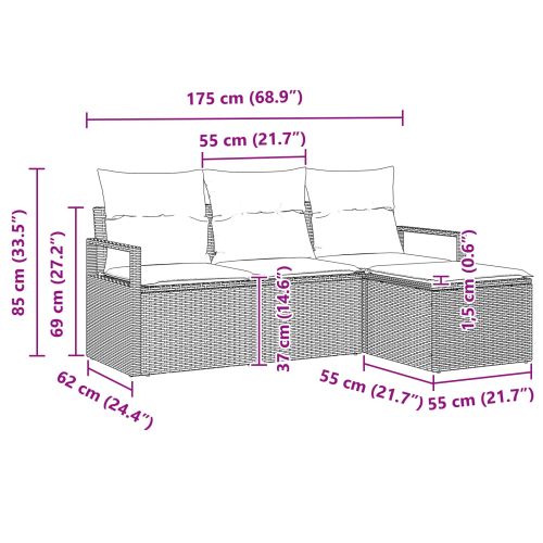 Комплект дивани с възглавница 4 pcs Кафяво и червено полиратан