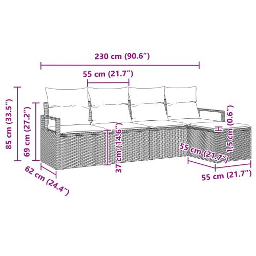 Комплект дивани с възглавница 5 pcs Кафяво и червено полиратан