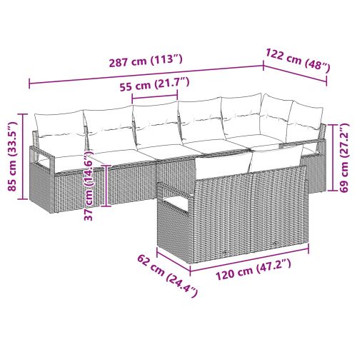 Градински Софа Комплект 8 pcs Кафяво и червено полиратан