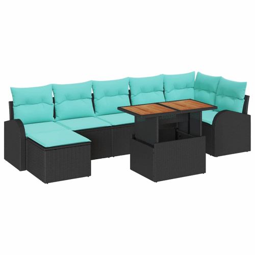 Градински Софа Комплект 8 pcs Черно Полиратан