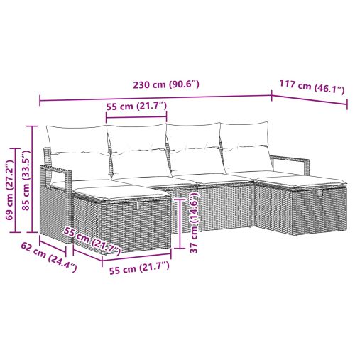 Комплект дивани с възглавница 5 pcs полиратан