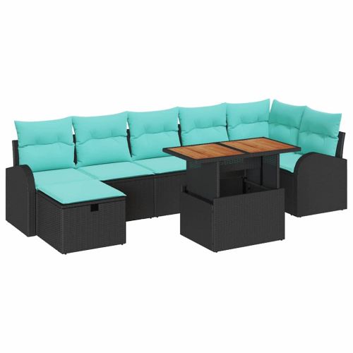 Градински Софа Комплект 8 pcs Черно полиратан
