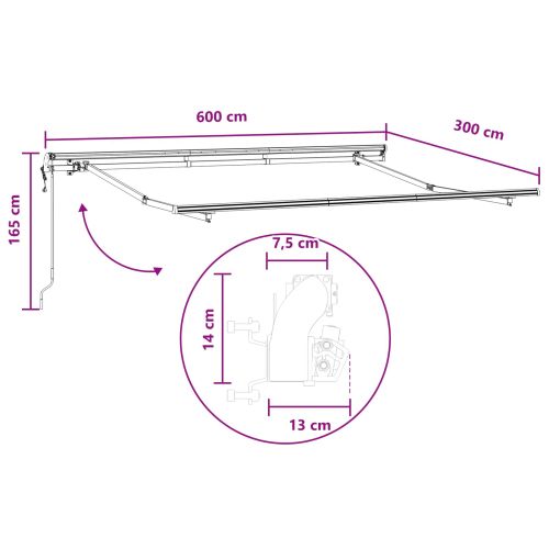 Прибираща се тента Пясък 600 × 300 cm Тъкан и алуминий