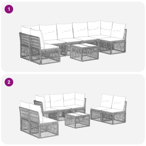Градински Софа Комплект 8 pcs Черно полиратан