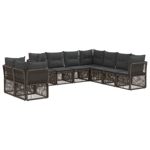 Градински Софа Комплект 9 pcs Сиво полиратан