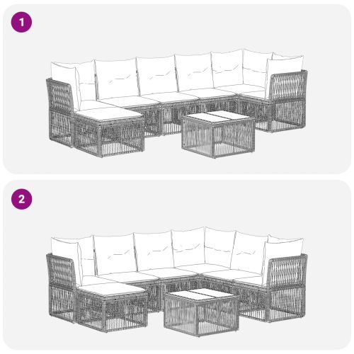 Градински Софа Комплект 8 pcs Черно полиратан