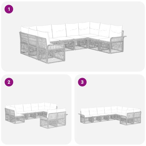 Градински Софа Комплект 9 pcs Черно полиратан
