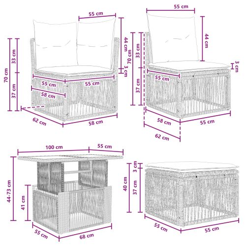 Градински Софа Комплект 11 pcs Сив и тъмен сив полиратан