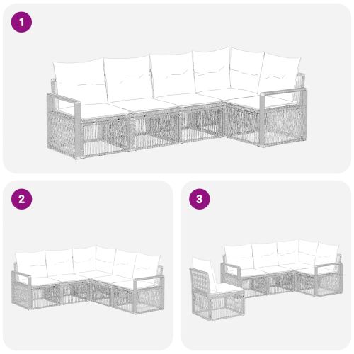 Градински Софа Комплект 5 pcs Сиво полиратан