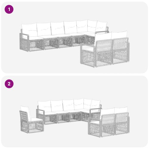 Градински Софа Комплект 8 pcs Сиво полиратан