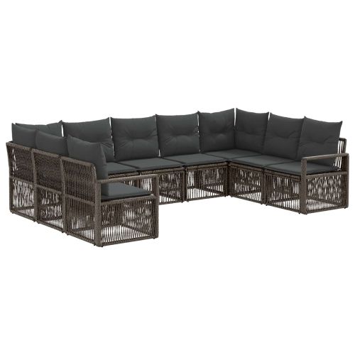 Градински Софа Комплект 9 pcs Сиво полиратан
