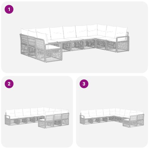 Градински Софа Комплект 10 pcs Черно полиратан