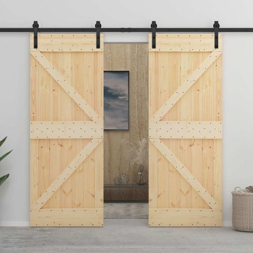 Преплъзваща се врата Естествено и черно 90 x 210 cm