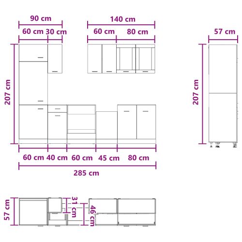Кухненски единица Lyon 8 pcs Старо дърво Инженерна дървесина