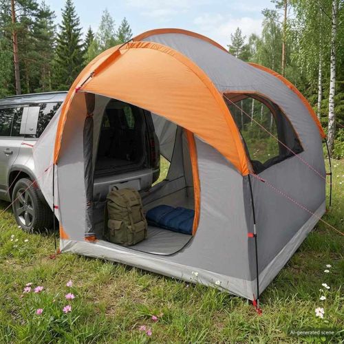 Автомобилна палатка с покрив Сив и оранжев 239 x 210 x 210 см