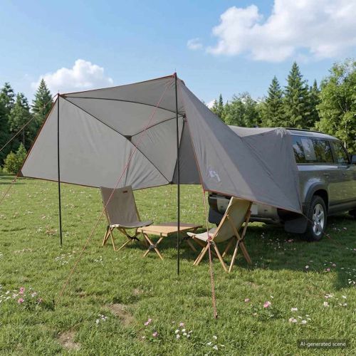 Автомобилна палатка с покрив Сив и оранжев 308 x 215 x 220 см
