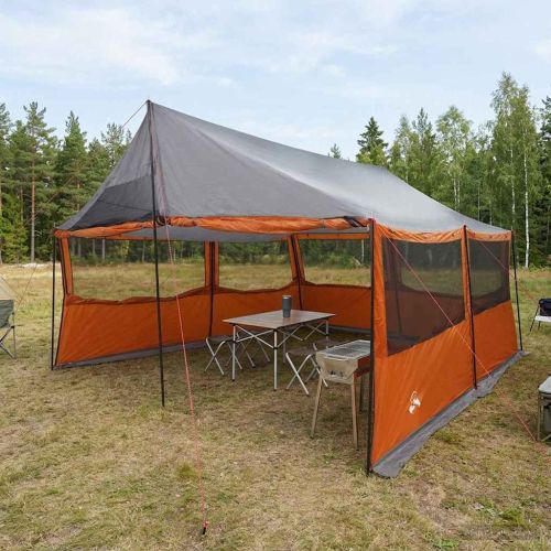 Семейна палатка с покрив Сив и оранжев 450 x 400 x 265 см