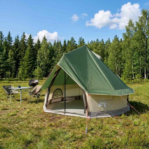 Палатка типи с покрив Зелено 250 x 250 cm Полиестер и стомана