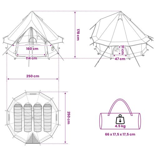 Палатка типи с покрив Зелено 250 x 250 cm Полиестер и стомана
