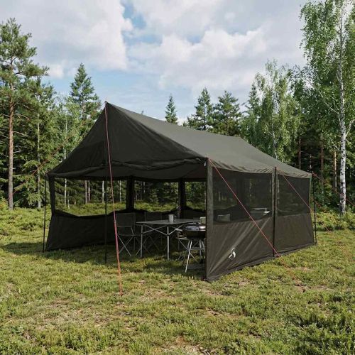 Семейна палатка с покрив Кафяво сиво 450 x 400 x 265 см