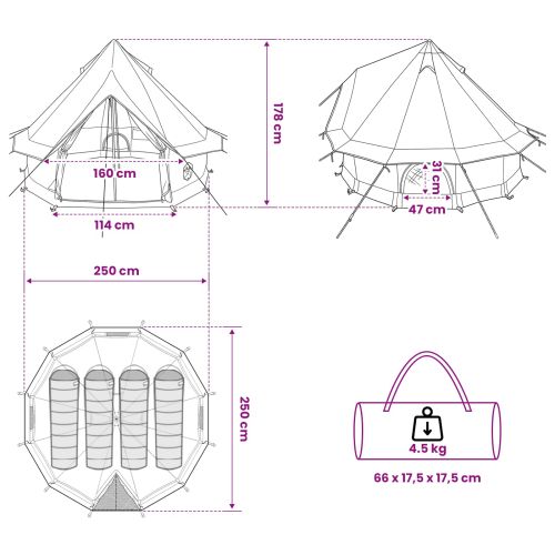 Палатка типи Кафяво Сиво 250 x 250 cm Полиестер и стомана