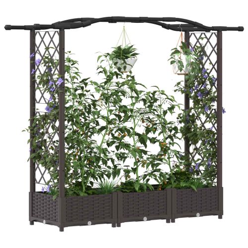 Повдигнато легло с решетка и покривка Кафяво 169 x 40 x 123 см