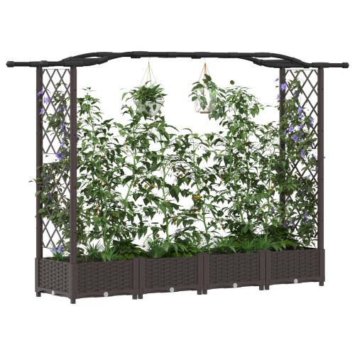 Повдигнато легло с решетка и покривка Кафяво 207 x 40 x 123 см