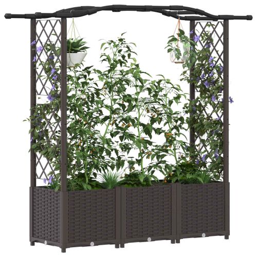 Повдигнато легло с решетка и покривка Кафяво 164 x 40 x 138 см