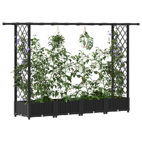 Повдигнато легло с решетка и покривка Черно 203 x 40 x 121 см