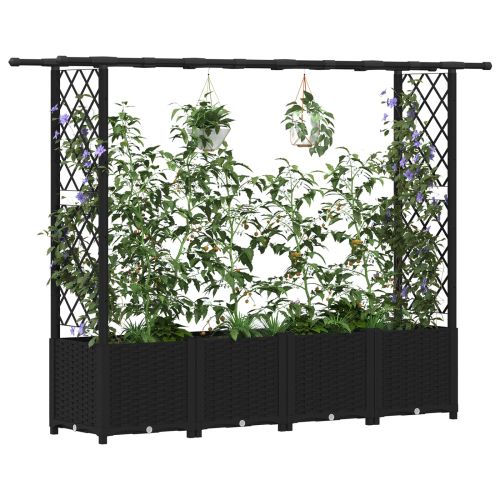 Повдигнато легло с решетка и покривка Черно 203 x 40 x 136 см