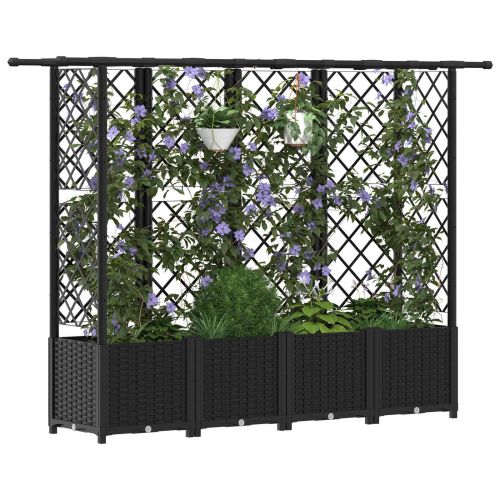 Повдигнато легло с решетка и покривка Черно 202 x 40 x 136 см