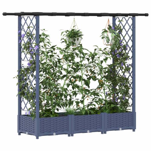 Повдигнато легло с решетка и покривка Сиво 164 x 40 x 121 см ПП